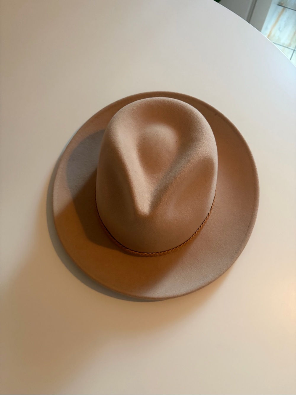 Wide wool Brim Felt Fedora Hat in Camel